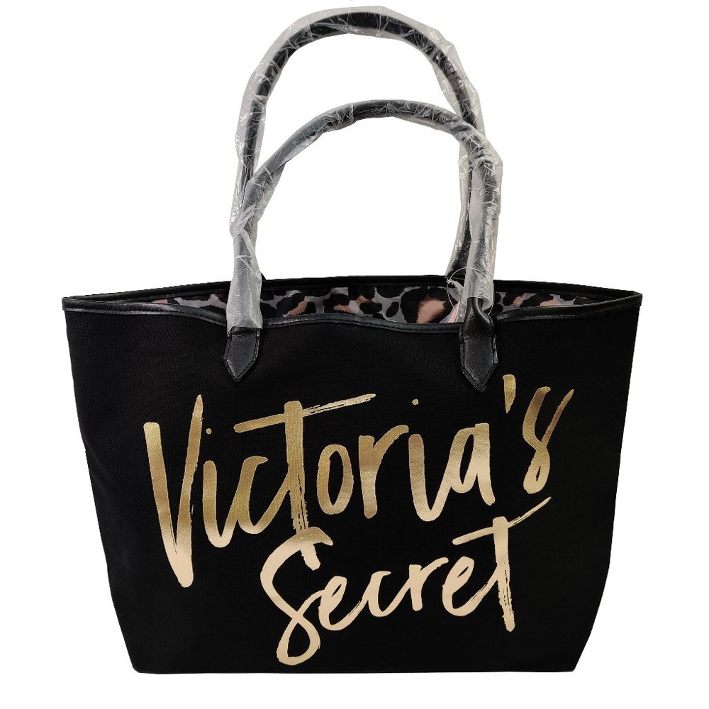 NEW VICTORIA'S SECRET Canvas Tote Bag Black & Gold